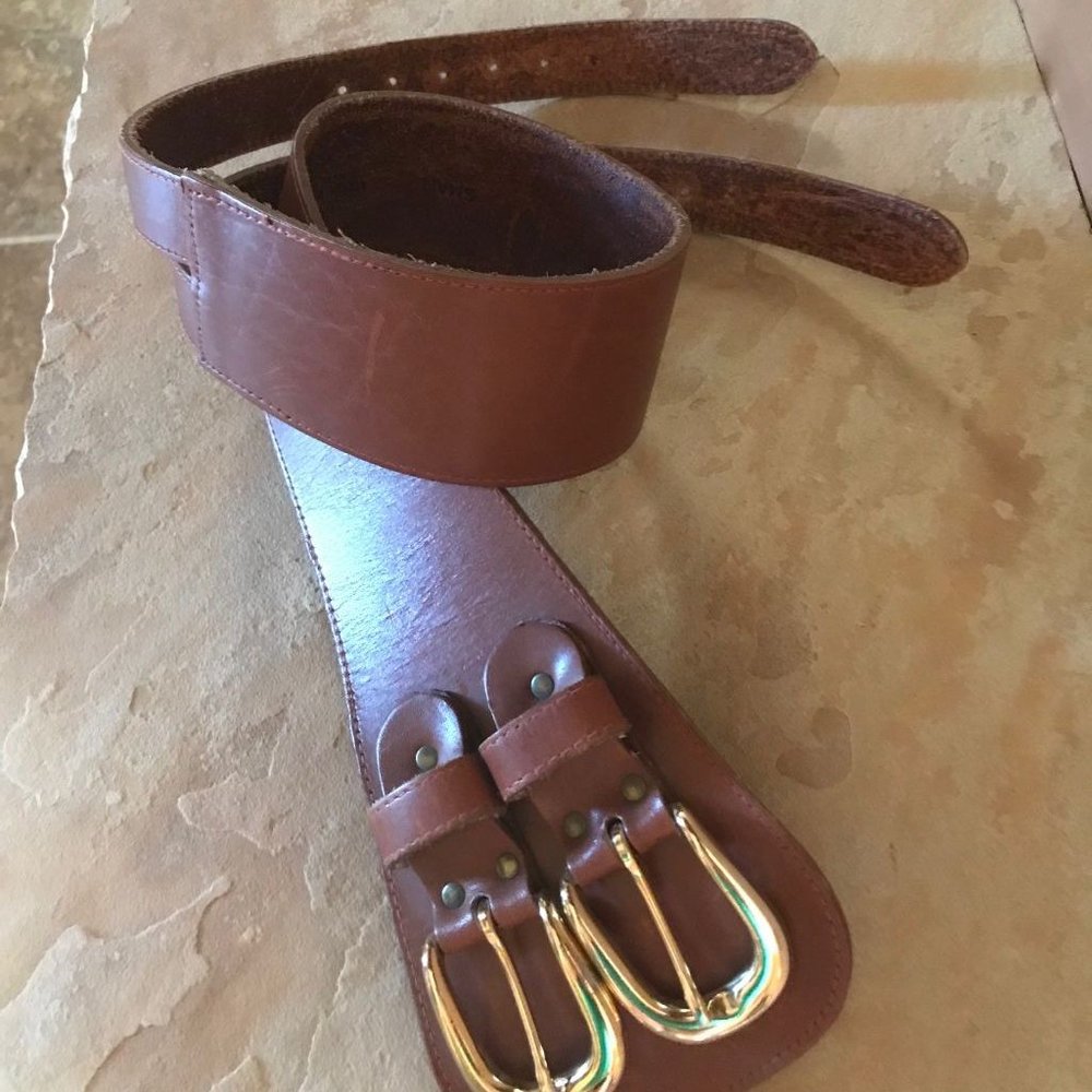 Genuine Leather Belt Brown Small Gold Buckle